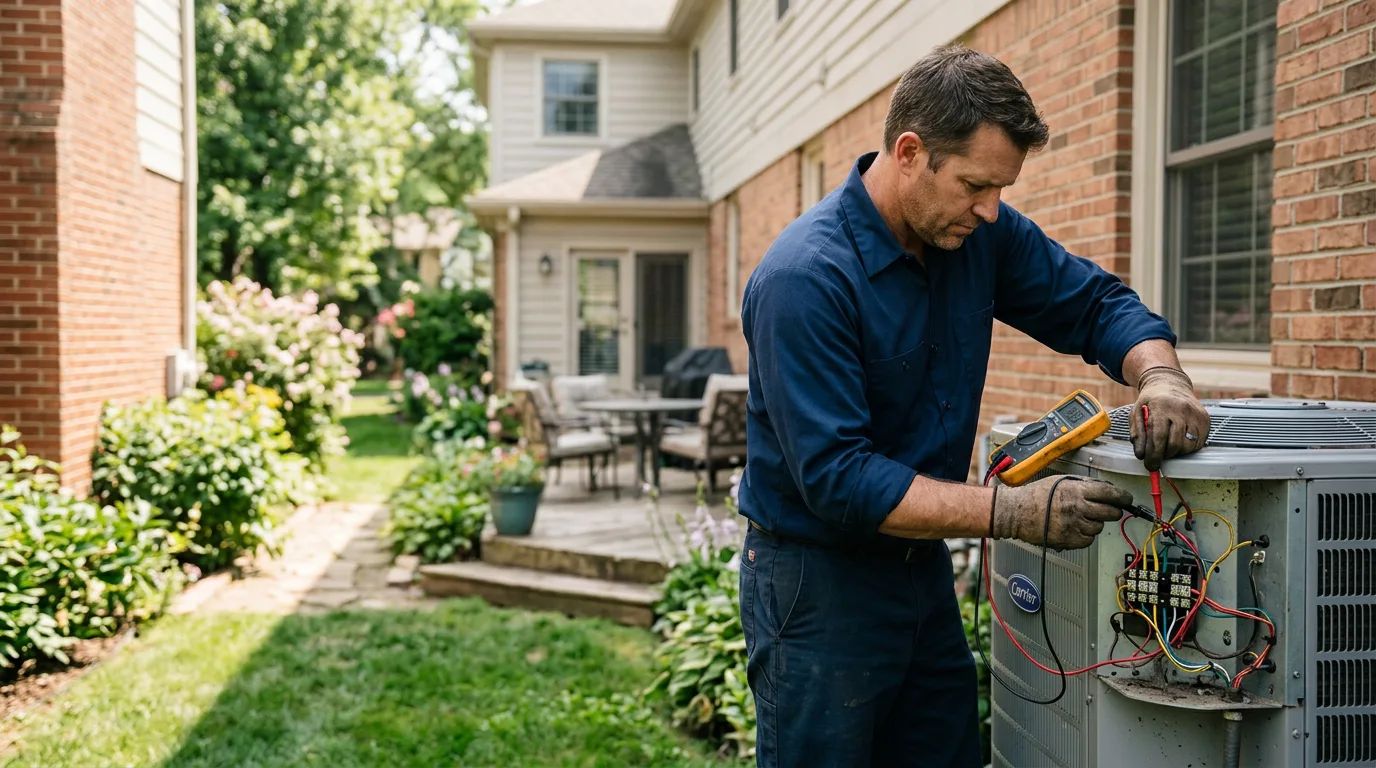 HVAC technician working in a home in Washington